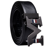 Men's Ratchet Leather Belt 1 3/8" Adjustable For Dress Business With M Letter Metal Buckle